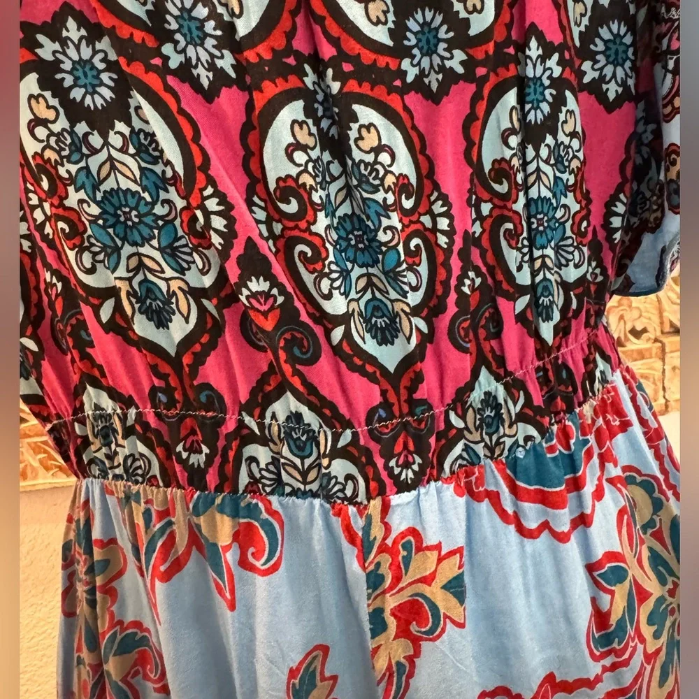 One World Blue & Pink Babydoll, Embroidered chest Top, Loose Boho Chic- size L - Picture 6 of 14